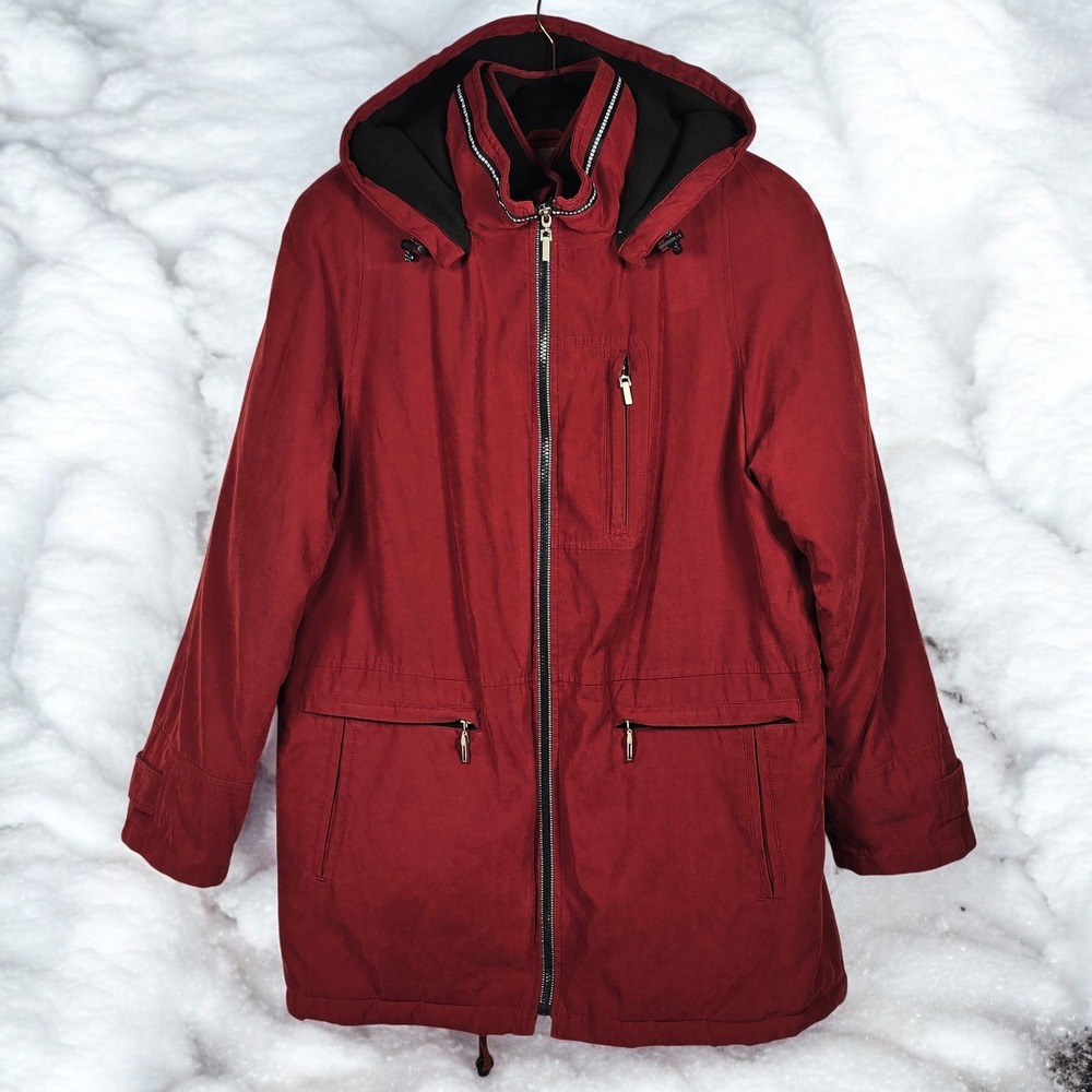 Croft & Barrow Mens Medium Red Hooded 2 in 1 Winter Parka Coat Jacket Full Zip‎